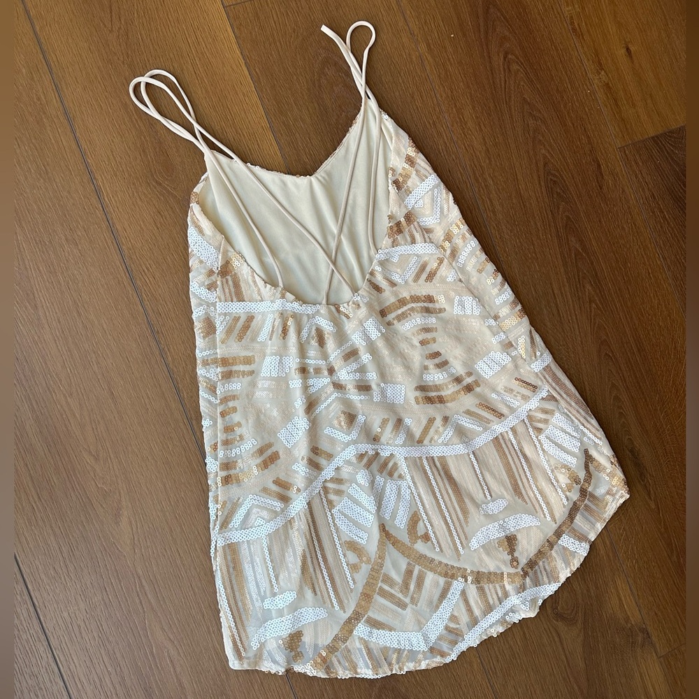 Show Me Your MuMu Cream and White Geometric Sequined Sparkling Mini Dress - Picture 7 of 16